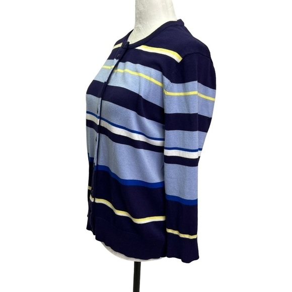 Cable & Gauge💙Blue Stripe Button Front Crew Neck Cardigan Sweater Size L - Picture 6 of 10